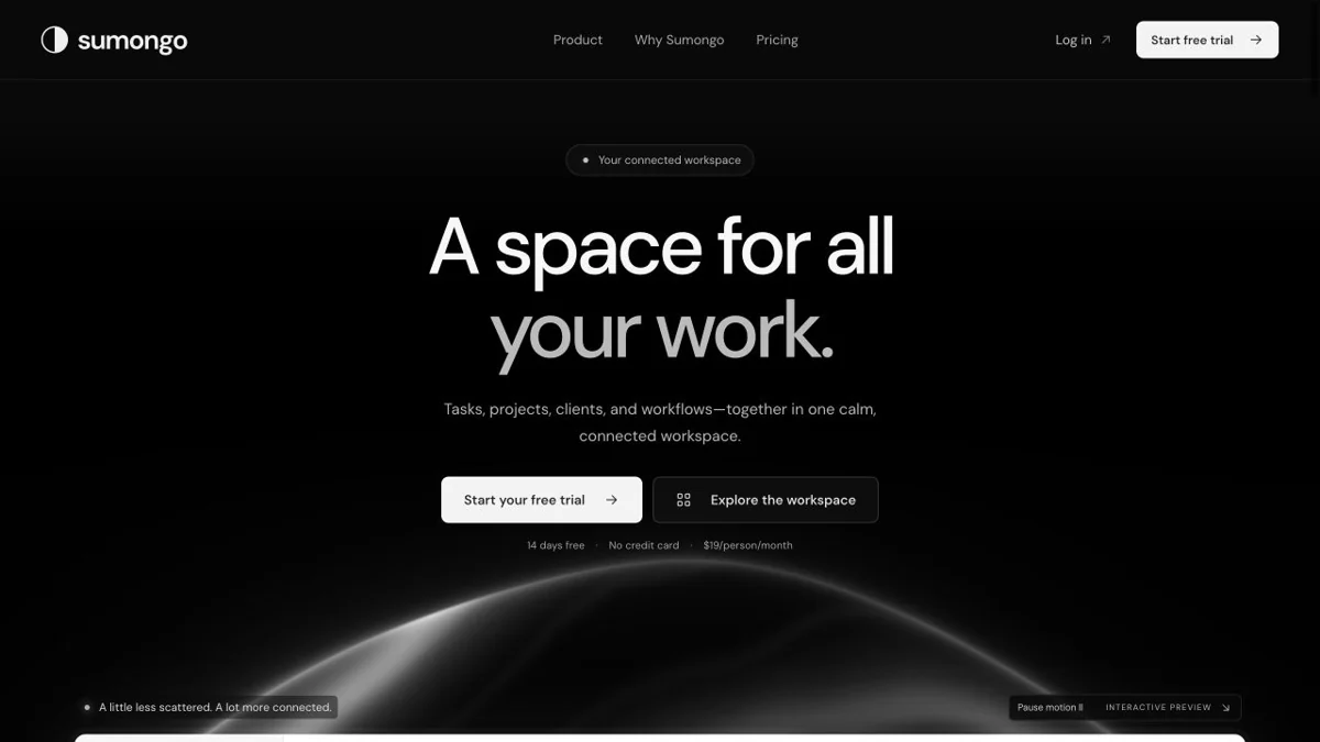 Sumongo website with a connected workspace illustration